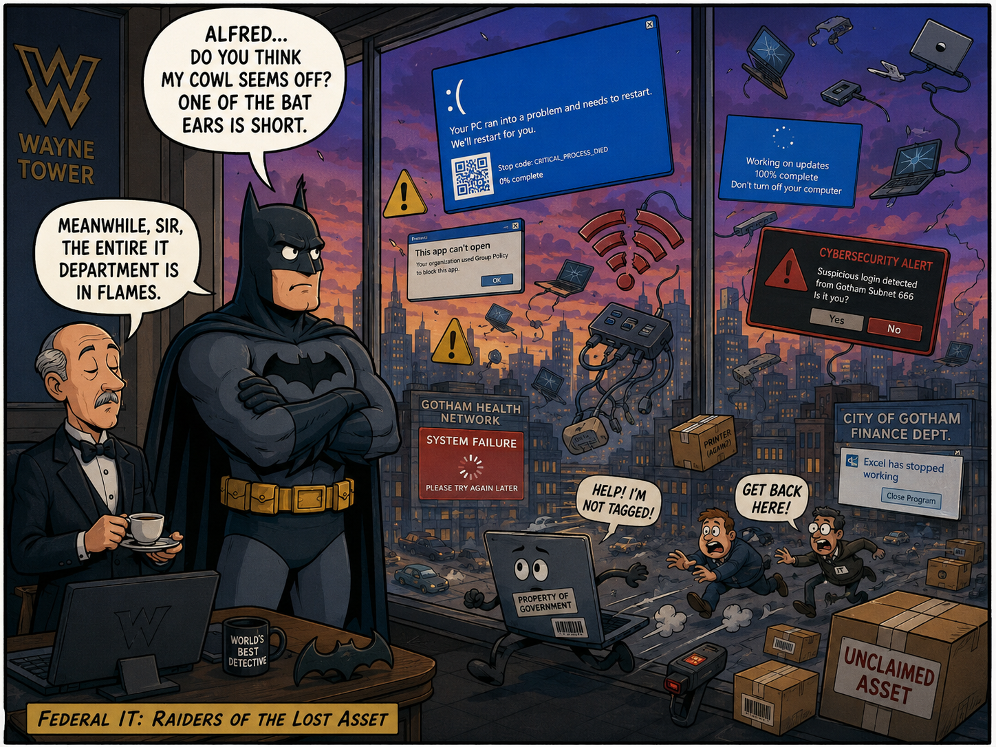Meanwhile somewhere in Wayne Tower Federal IT comic artwork